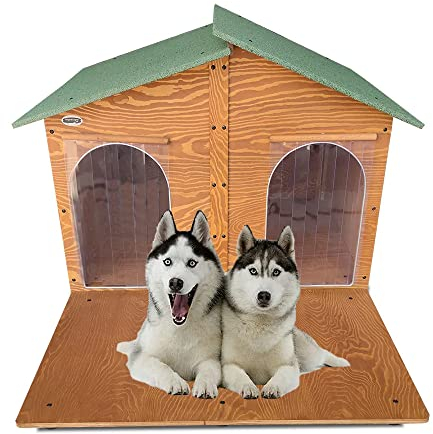 ORIGINAL LEGNO Hundehütten Hundehaus mit Terrasse Hundehöhle Aus Massiv Holz Echtholz Geshenk THERMOVORHANG Made in Italy Mod. XXXL - Extra Large mit Doppeltem Eingang
