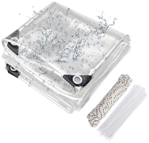 Transparente Plane mit ösen 420g/m² 3x4m, Abdeckplane Zeltplane Wasserdicht mit Seil und Kabelbinder, PVC Material Wetterfeste Plane zum Regenschutz für Pflanzen Gewächshaus Gartenmöbel