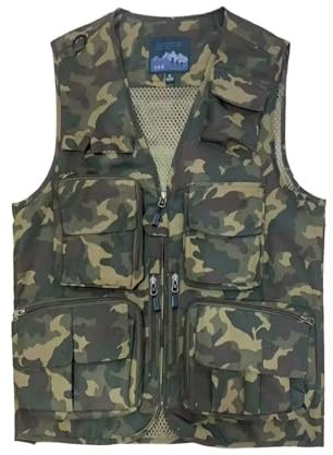 Spanye Herren Angelweste Jagd Outdoor Reise Utility Taktische Weste Arbeitsjacke Mehrere Taschen, Stil 02 Camo Khaki, Large