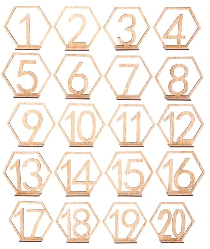Holz Nummer Zahlen, Tischnummern Hochzeit, Holztischnummern, 1-20 Mit Halterbasis Hexagon Shape Party Card Tischhalter, Veranstaltungen Oder Catering Dekoration, 20 Stück