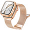 Vamyzji Apple Watch Strap + 44mm Protective Case with Screen Protector, Adjustable Magnetic Milanese Mesh Metal iWatch Strap for Apple Watch SE Series 6 5 4 (Rose Gold)
