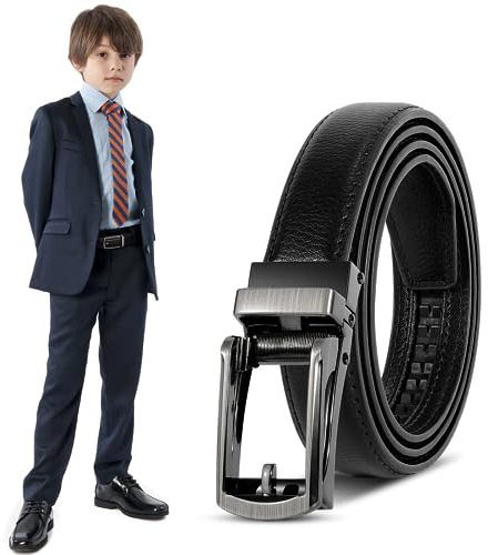 XZQTIVE Junge Ratsche Ledergürtel Easy Slid Klick Schnalle Auto Gürtel für Kinder Schule Uniform Kleid Jeans, Schwarz