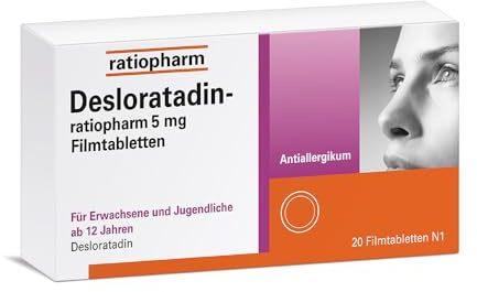 Desloratadin-ratiopharm 5 mg Filmtabletten, 20 Filmtabletten | Schnelle und langanhaltende Hilfe bei Allergiebeschwerden wie Heuschnupfen, ganzjährigem allergischem Schnupfen, Nesselsucht