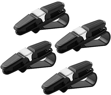 WiMas 4 Pack Magnetische Brillenhalter Leder Sonnenbrillen Halterung Auto Sonnenbrillenhalter Brillenhalterung Doppelendstücke Ticket Karten Clip Halterung Auto Sonnenblende Clip (Silber)