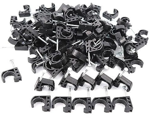 Tenke 25 PCS Black 3/4 inch Half Clamp J-Hook J Clamp with Nail for PEX Pipe Tubing Support (25pcs 3/4)