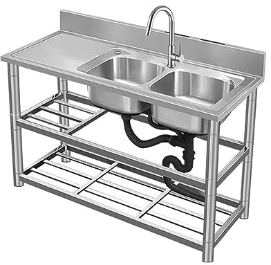 YNAYGDIUGD Catering Gewerbliche Spüle 2 Fach, Gewerbliche Spüle Gewerbliche KüChenspüLe Gemüsespüle Wäscherei, Garage Oder Garten, Drinnen Und Draußen (Size : Right)