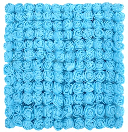 MWOOT Azzurro Fiori Artificiali, 144 Pezzi Mini Rose Finte, Rose in Schiuma Piccoli per Matrimonio Bouquet Da Sposa Festa San Valentino Decorazione, 2.5CM Teste di Rose Finti Fai Da Te