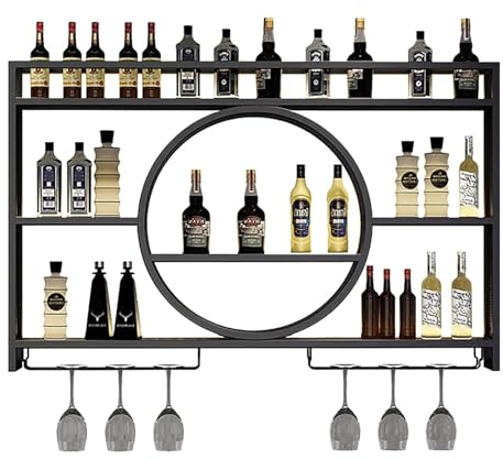 KEPMOGOH Wand Montiert Eisen Weinregal, Schwimmende Glas Wein Display Holder Home Liquor Regal Bar Flasche Organisation Schränke, Wein Storage Rack, Für Küche Esszimmer Dekor (Black, 100CM/39.4IN)