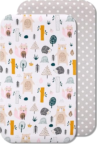 Lovely Hippo 2X Spannbettlaken 100% Baumwolle - Kompatibel Iora - Set 2X - 60x80cm - Kompatibel Iora (Waldtiere, 60 x 80 cm)