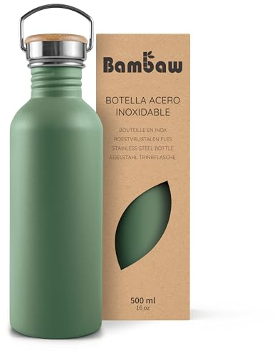 Bambaw Stainless Steel Water Bottle 500ml - Non-Insulated, Leakproof, BPA Free, Metal Bottle - Sage Green