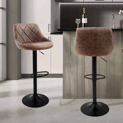 ML-Design Barhocker 2er Set, Bezug aus Kunstleder, Braun, Gepolsterter Barstuhl mit Rückenlehne und Fußstütze, Tresenhocker höhenverstellbar, 360° drehbar, Bistrohocker Hocker Drehstuhl Barstühle