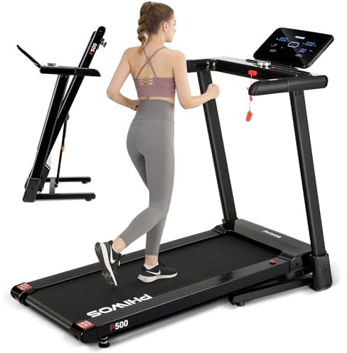 Folding Treadmill, PHIWOS Control LED Display Walking Running Machine with Bluetooth Speaker, Wide Running Belt, 1-12Km/h for Home Office Fitness Exercise