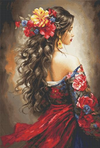 Luca-S Cross Stitch Kit Gold - The Spanish Girl, B702, Counted Cross Stitch Kit for Adults, Needlecraft and Embroidery Kit