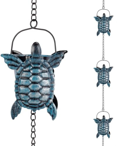 giole 3 m lange Regenketten für Dachrinne, Regenkette mit 12 Schildkrötenformbechern, verstellbare Regenfängerkette für Dachrinnen, Traufen, Drainage, Ersatz für Downpout
