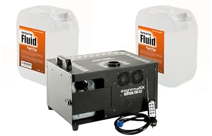 lightmaXX Nebelmaschine Set, Vertical Fog 3.0 mit 2x Fluid, DMX Steuerung, Fernbedienung, RGB LED, 15m Ausstoßweite