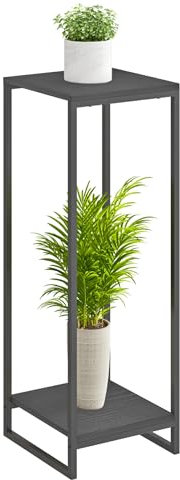 JEPRECO 34 Tall Plant Stand Indoor, 2-Tier Modern Plant Shelf, Corner Flower Pot Holder Organizer for Living Room Balcony Patio Garden (Black)