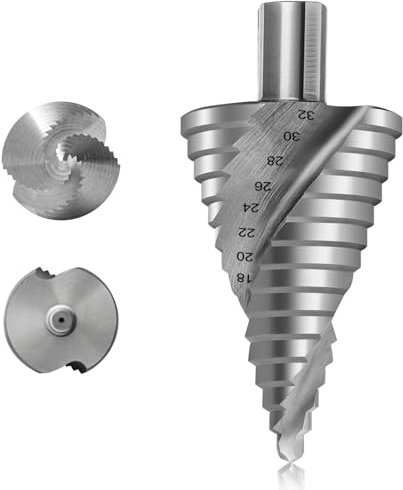 CYLBAQ Stufenbohrer Metall, Kegelbohrer Metall aus HSS Stahl-15 Stufen | Ø 4-32mm, Schälbohrer, Lochbohrer, Blechbohrer, Kunststoffbohrer, Lochfräser, Fräsbohrer, Lochschneider