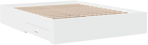 vidaXL Bettgestell, Bett mit Schubladen, Bettrahmen mit Sperrholzlatten, Doppelbett für Schlafzimmer, Schubladenbett, Weiß 160x200cm Holzwerkstoff
