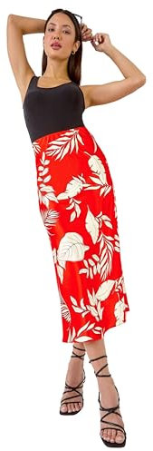 Roman Originals Satin Bias Cut Midi Skirt for Women UK - Ladies Everyday Holiday Spring Summer Silky Comfy Soft Evening Vacation Work Party - Orange & White - Size 10