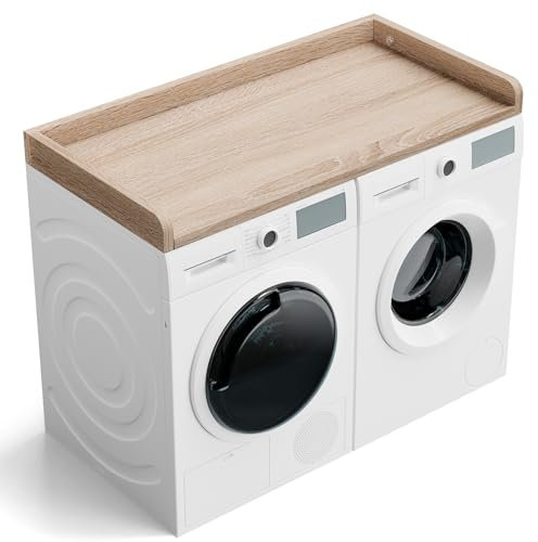 Sareda Washer Dryer Countertop 54 inch x 27.5 inch Laundry Room Countertop for Washer and Dryer with Edge Rails, Oak