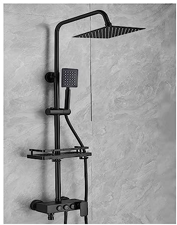 USKI Edelstahl-Badezimmer-Home-Duschset mit konstanter Temperatur, Schwarz/Gun Grey, druckbeaufschlagte Badezimmer-Duschkopf-Badewanne(Color:Black 3 HC)