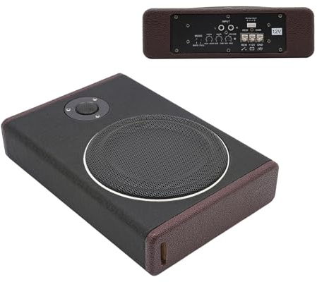 RUETERY Subwoofer per auto da 8 pollici, 600 W, ultra sottile, subwoofer attivo per auto, auto audio, può essere montato sotto il sedile del passeggero, con custodia protettiva in corno in acciaio