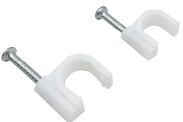 200 Pack 2 Sizes White Strong Cable Clips, 6mm & 8mm Round Cable Wire Clips with Steel Nails Cable Staples Cable Management Cable Cord Fasteners Electrical Ethernet TV Speaker Wires