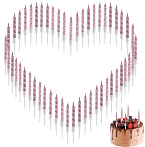 Pack de 50 Bougie Anniversaire, Bougies dorées rose, Métallique Bougies de Décoration de Gâteau avec Support, Bougies Anniversaire Adulte Idéales pour Fêtes, Mariages, Célébrations, Sans Fumée