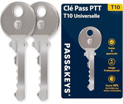 Clé Pass PTT T10 Universelle pour Boîtes aux Lettres - Compatible avec Interphones et Serrures d'Immeubles - Idéale pour Livreurs, Agents Immobiliers et Artisans (2)