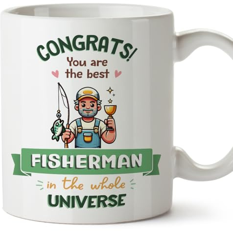 MUGFFINS Fisherman Man Mug - in English - Best in Universe Trophy - Funny Gift for Colleagues - Ceramic 11oz Mug