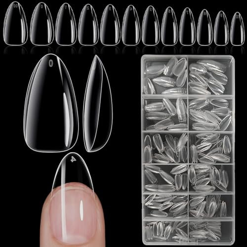 XIAOHEBAN 504 Pièces Capsule Americaine Ongle Amande Moyen - 12 Tailles Faux Ongles Transparent Capsules Ongles Americaine, Soft Gel Nail Tips, Capsule Ongle Pose Americaine Couverture ComplèTe