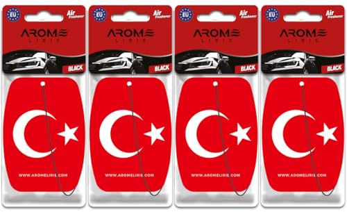 Türkei Duftbaum Auto Parfum Türkische Flagge Lufterfrischer 4er Pack – New Car, Black, Vanille, Cherry – Türkei Design – Autozubehör Duft Anhänger (4er Set, Black)