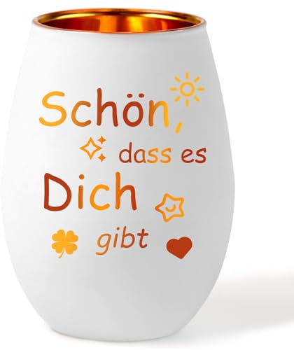 Windlicht Glas mit Gravur Schön DASS es Dich Gibt, Teelichthalter Geschenke für Frauen, Personalisierte Geschenke für Hochzeit, Abitur Geschenk, Geburtstagsgeschenk für Frauen