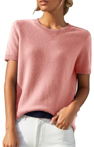 Women Cashmere Sweaters Clearance Ladies Jumpers Sweaters for Women Round Neck Short Sleeve Tops Solid Color Soft Warm Pullover Comforty Knitted Jumper Casual Loose Jumpers for UK Spring Summer S-XXL