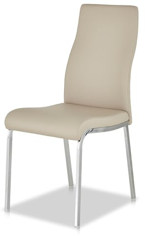 KHG Esszimmerstuhl Küchenstuhl Kunstleder Beige, Polsterstuhl Wohnzimmerstuhl, Design Stuhl bis 120 kg, Gestell aus Metall verchromt