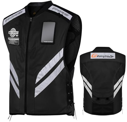 LVNRIDS Giacche da Moto Riflettente Smanicato, Gilet da Motociclista Sicurezza Uomini Donne Nero 5XL