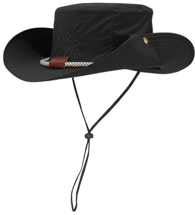 JFAN Sombrero de Pescador Hombre Mujer Sombrero de Sol con ala Ancha Plegable Gorro Senderismo Safari Impermeable Negro