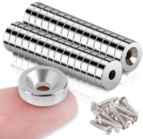 30Pcs Small Magnets with Holes, 10x3mm Holes 3mm Strong Neodymium Magnets with Mounting Screws, Round Base Cup Magnet Muti-Use for Industrial, DIY, Crafts amd Wall Mounting