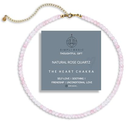 SIMPLÍ BASIC Natural Healing Gemstone 4mm Bead Necklace | Womens & Mens Beaded Fashion Jewellery | Inc Gift Box Friendship Gifts Birthday Jewelry (Rose Quartz)