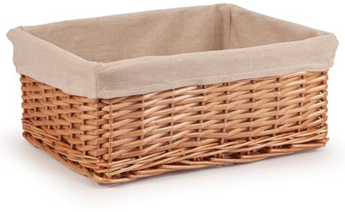 Woodluv Willow Wicker Storage Basket for Shelves, Gift Hamper Basket, Multi-purpose Decorative Organiser Baskets, Large - Natural