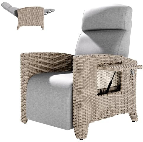 haiorjun Liegesessel Garten mit Verstellbare Rückenlehne und Klappbare Tischplatte, Ergonomische Rattan Relaxliege Garten mit Dicke Sitzkissen und Abdeckung, Gray Rattansessel Loungesessel Outdoor