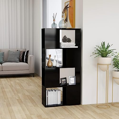 LLEZKBR Étagère-Bibliothèques et étagères sur pied - Séparateur de pièce - Noir brillant - 60 x 24 x 124,5 cm