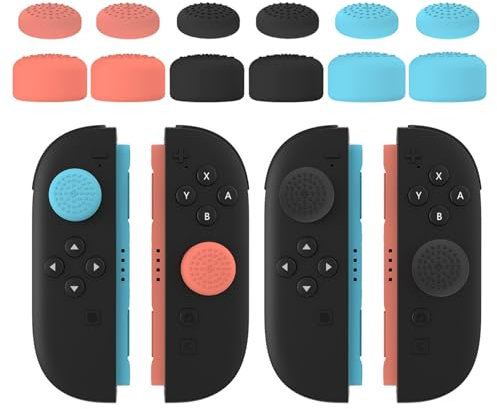 GIOPUEY Joystick Thumb Stick Grips Cap Compatible con Nintendo Switch 2 Joy-con, 6 Pack Silicone Thumb Grip Caps Joystick Caps Protective Case Funda Protectora, Soft Anti-Slip - Black/Red/Blue