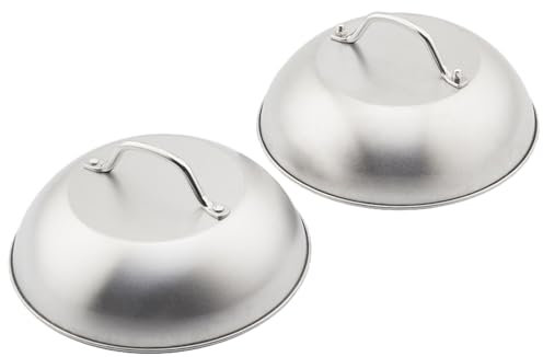 Mallez 9 Inch Cheese Melting Dome, 2 Pieces Stainless Steel Burger Cover with Handle, Round Basting Cover for BBQ, Flat Top Griddle Grill, Steak, Cheese, Teppanyaki etc.