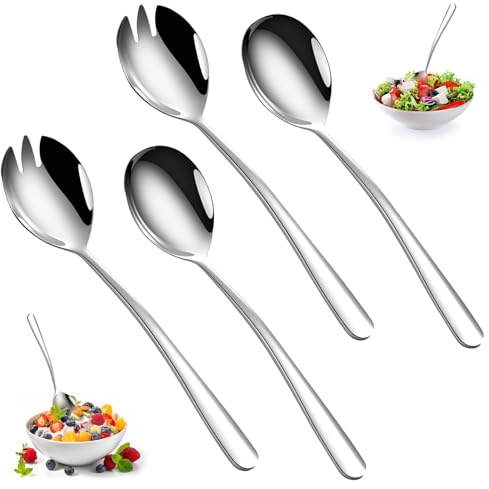 Jortmrd Posate Insalata in Acciaio Inossidabile, 2 Cucchiai da Insalata + 2 Forchette da Insalata, 20 Cm Posate per Insalata, per Cucina,Sala da Pranzo