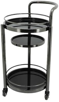 Kücheninsel 3-stöckiger runder Kaffee-Barwagen aus Metall, Mini-Rollwagen, abgestuftes Tablett for Kaffee-Bar-Tisch-Organizer, Heimküchenregal, 16,5 x 16,5 x 32,6 Zoll Rollender Küchenwagen(Schwarz)