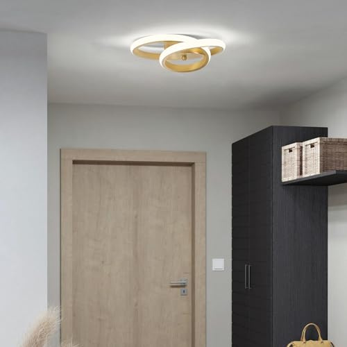 WOKNOS Moderne LED Deckenlampe 24W, Gold Deckenleuchte, 4000K Neutralweiß, 30cm Aluminium Deckenleuchte für Flur, Küche, Foyer, Waschküche, Schlafzimmer, Wohnzimmer