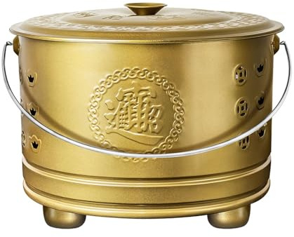 Feuerschalen für Den Garten, Feuerschale mit Funkenschutz, Tischfeuer, MüLltonnen mit Griff für Papierverbrennung, VerbrennungsfäSser für Terrasse Und Garten(Gold,42cm/16in)