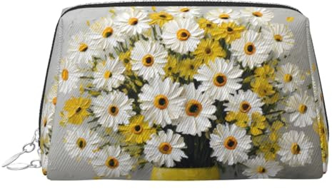 WXWJSHMGC Daisy Bouquet Print Makeup Bag Borsa portatile in pelle impermeabile pochette per pennelli da trucco (17 x 10,9 cm), Argento, taglia unica