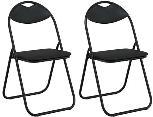 vidaXL Klappstuhl 2 pcs Schwarz 48 x 43,5 x 81 cm Kunstleder, Kompakter, moderner, tragbarer Stuhl für Essbereich, Klassenzimmer, Wohnzimmer, leicht, langlebig und vielseitig